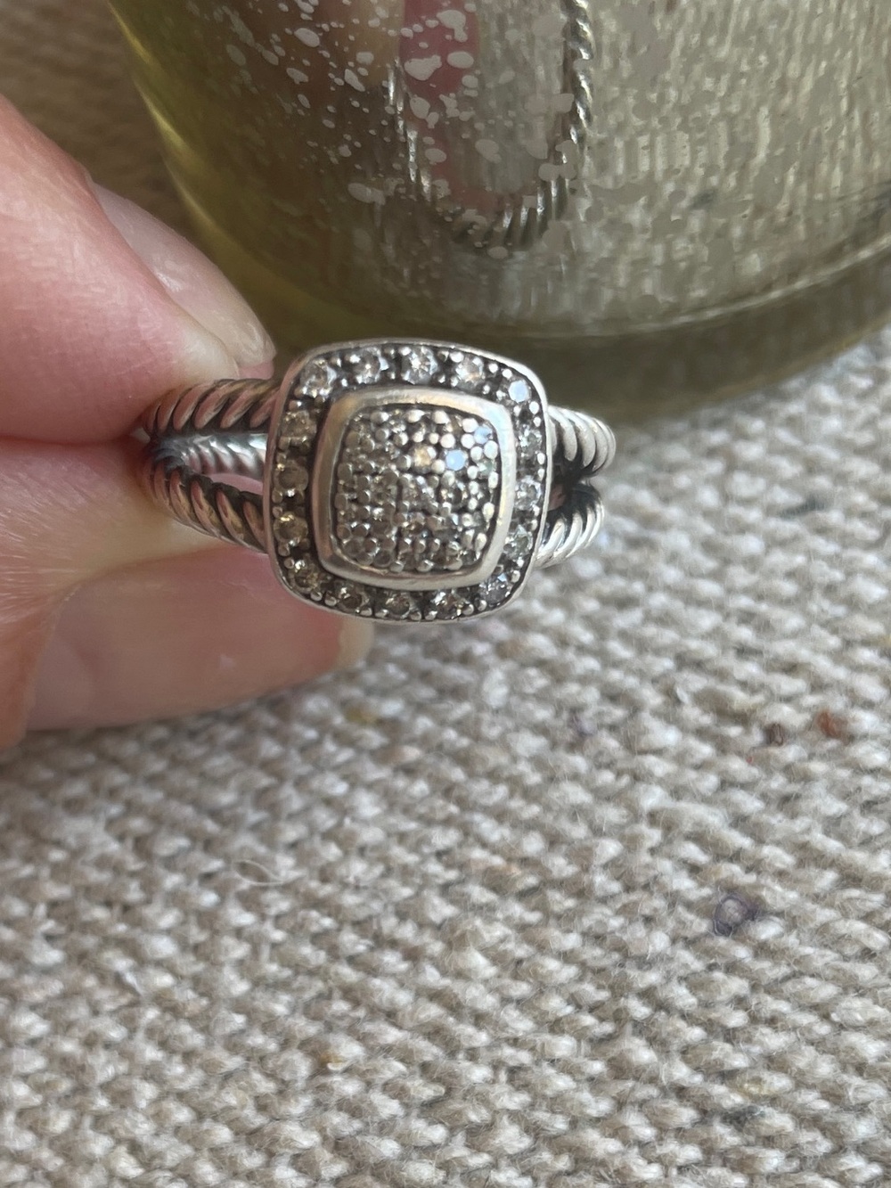 David Yurman petite Albion sz 6 Sterling Silver Pave Square Cluster Ring -